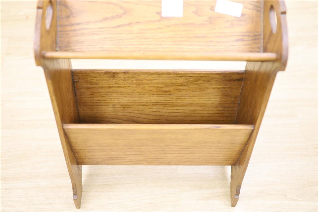 An early 20th century oak book/paper stand, height 60cm